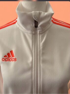 Adidas Aeroready Track Jacket White Neon Orange Stripes Unisex Small